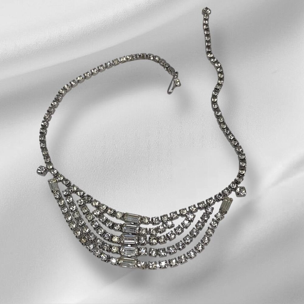 Kramer of NY Rhinestone Crystal Necklace 5 Tiered Vintage Mid-Century